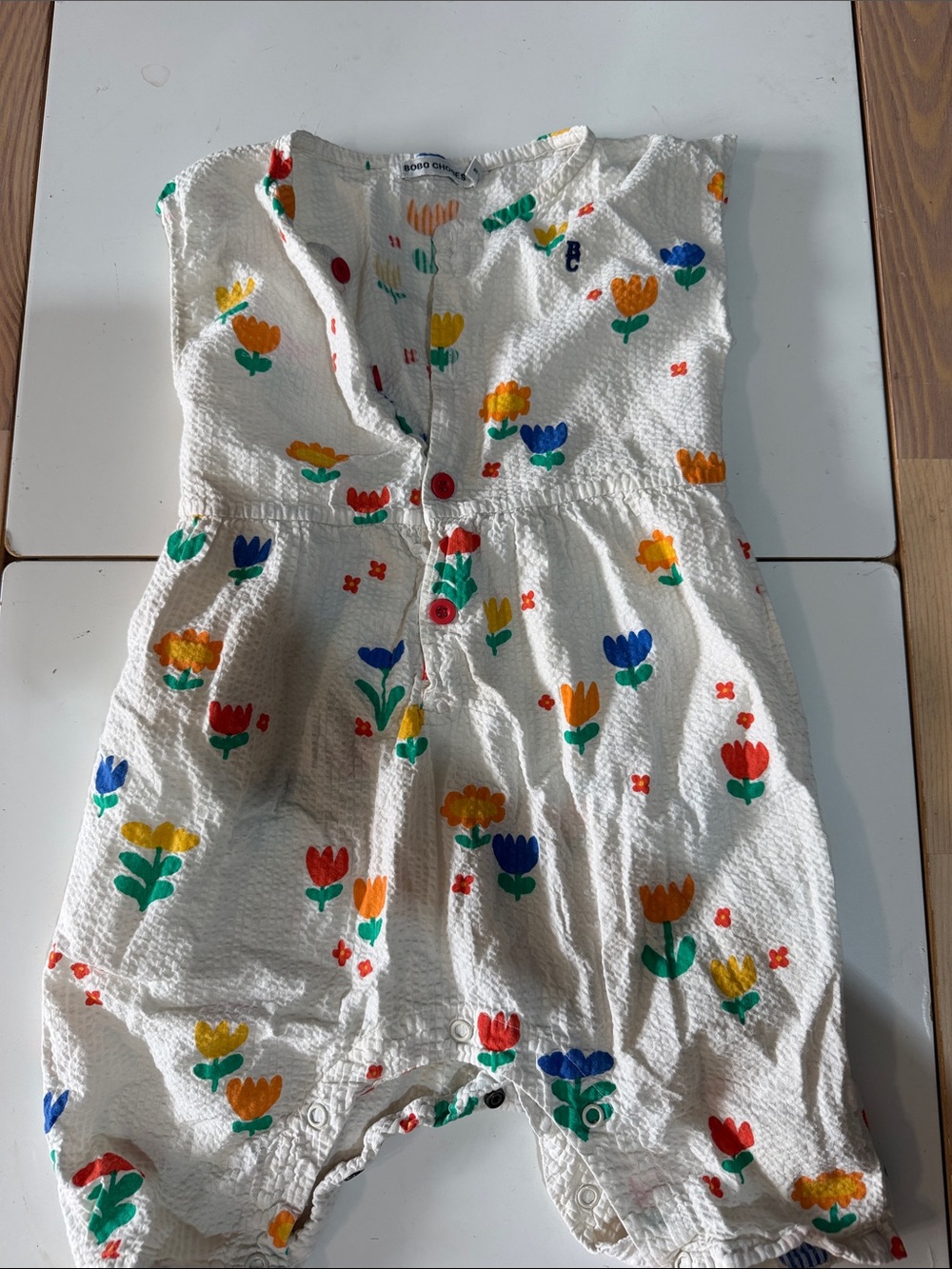 BOBO CHOSES White Baby Romper with Colorful Floral Print